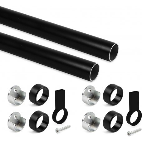 Kit barre pour armoire ronde Ø28 1,15m aluminium et zamak noir Emuca