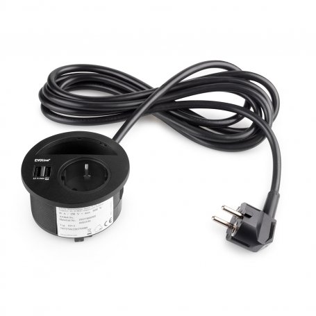 Connecteur Circle 80 et presse-étoupe avec ports USB en plastique peint en noir Emuca