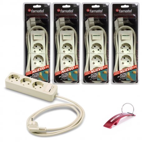 Pack de 4 socles multiples avec 3 prises avec TT Interrupteur latéral 16A 250V ~ 1,5m câble Famatel