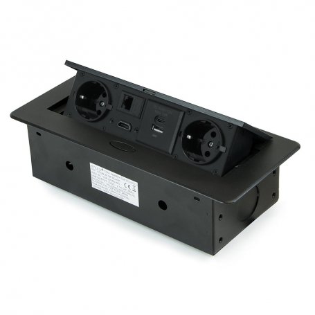 Multiconector Atom 26 negro 2 Schuko 1 USB-A 1 USB-C RJ45 HDMI - Emuca