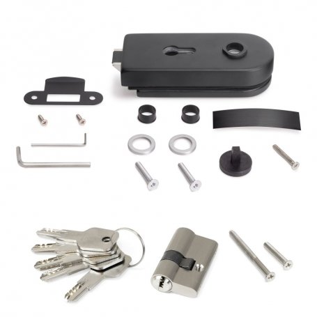 Cerradura para Puerta de Cristal 8-12mm con Marco de Madera Acero Negro Llave - Emuca