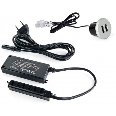 spina rotonda da montare nel quadro 2 ingressi USB Ø37mm plastico metallizzato grigio Emuca