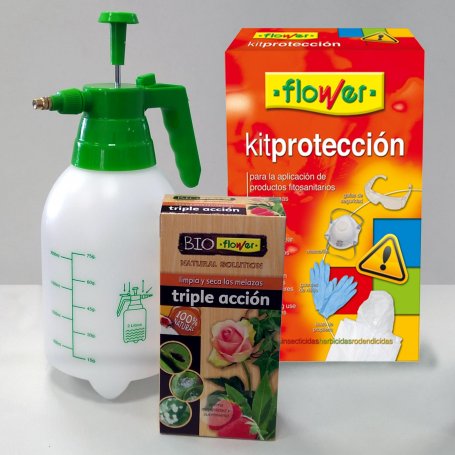 Triple Action Kit ecologico insetticida 100ml Fiore pressione + 2 litri spruzzatore + Protezione set
