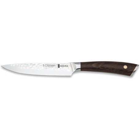 Sakura 12,5 centimetri coltello da cucina in acciaio inox manico in legno forgiato martellato Pakka 3 Claveles