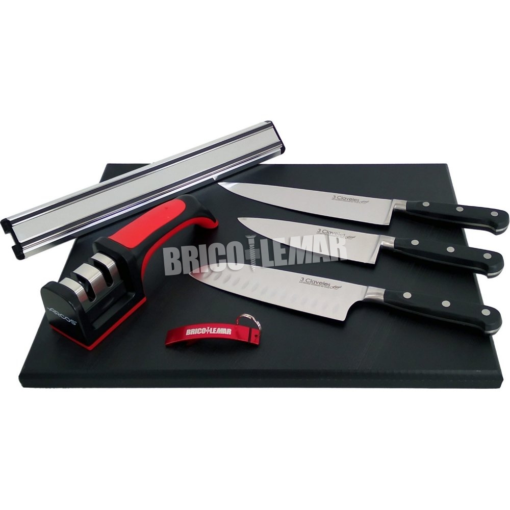 ▷ Set di 3 coltelli Forgé supporti magnetici + + affilatura tavolo da  taglio 3 Claveles