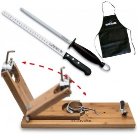 Con Custodia Protettiva di Sicurezza 3 Claveles Set di Porta Prosciutto Pieghevole e Girevole in Legno di Bambù e Coltello da Prosciutto Professionaleo POM Alveolare di 29 cm 