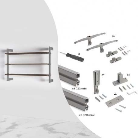 Kit Estructura Modular Zero con Herrajes para Fijación a Pared Aluminio Gris - Emuca