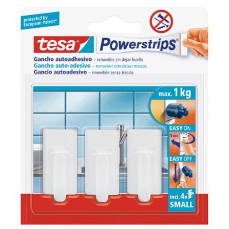 Tesa Powerstrips adesivo bianco classico gancio di gancio di plastica <span class="notranslate"