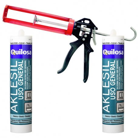 Pak cartridge 2 Aklesil transparante silicone zuur Quilosa en siliconen pistool Bellota