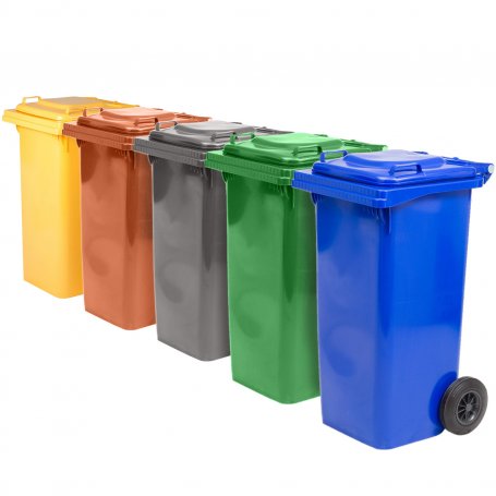 5 afvalcontainers color recycling 120 liter met een deksel en wielen Maiol