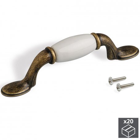 Lot 20 handgrepen voor meubels tussenasafstand 76mm zamak brons en keramiek Emuca