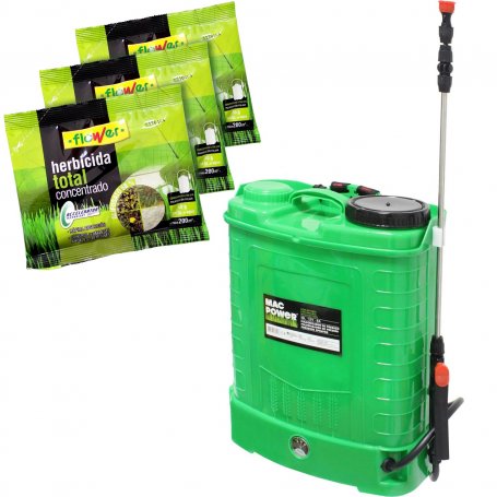 Kit drukspuit 16L 12V accu MacPower + herbicide concentraat 50g Totaal Flower