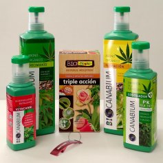 Set van 4 essentiële producten voor het kweken van cannabis planten Canabium + 100ml ecologische Insecticide