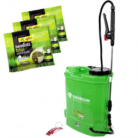 12L accu drukspuit kit 12V 8A Saurium + Herbicide Totaal concentraat 3x50g Flower