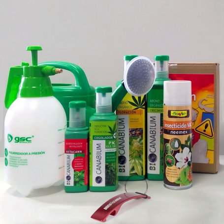 Pak 4 producten Canabium voor de teelt van cannabis + spray insecticide spuiten 500ml + 5L + 2L + douche kit bescherming