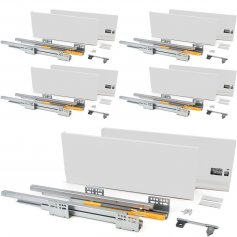 Lot van 5 sets voor Concept keukenlades hoogte 185 mm diepte 500 mm soft close wit staal Emuca