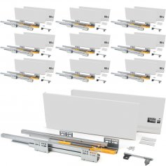Lot van 10 sets voor Concept keukenlades hoogte 185 mm diepte 500 mm soft close wit staal Emuca