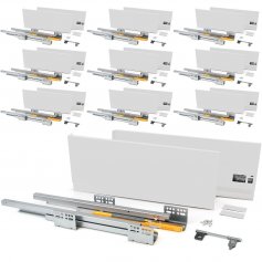 Lot van 10 sets voor Concept keukenlades hoogte 185 mm diepte 450 mm soft close wit staal Emuca