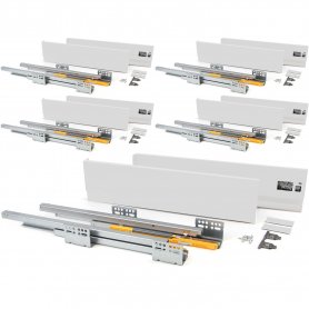 Set van 5 sets voor Concept keukenlades hoogte 138 mm diepte 500 mm soft close wit staal Emuca