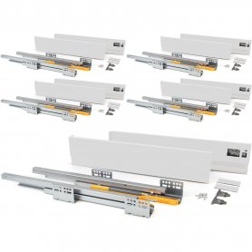 Lot van 5 sets voor Concept keukenlades hoogte 105 mm diepte 450 mm soft close wit staal Emuca