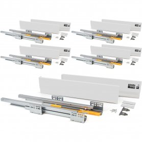Lot van 5 sets voor Concept keukenlades hoogte 105 mm diepte 500 mm soft close wit staal Emuca