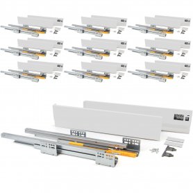 Lot van 10 sets voor Concept keukenlades hoogte 105 mm diepte 500 mm soft close wit staal Emuca