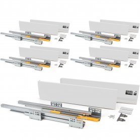Lot van 5 sets voor Concept keukenlades hoogte 138mm diepte 400mm soft close wit staal Emuca