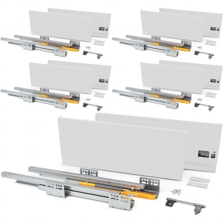 Lot van 5 sets voor Concept keukenlades hoogte 138mm diepte 400mm soft close wit staal Emuca