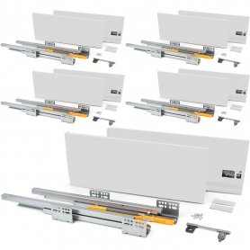 Lot van 5 sets voor Concept keukenlades hoogte 185 mm diepte 400 mm soft close wit staal Emuca