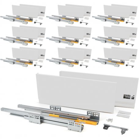 Lot van 10 sets voor Concept keukenlades hoogte 185 mm diepte 400 mm soft close wit staal Emuca