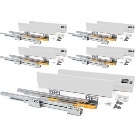 Lot van 5 sets voor Concept keukenlades hoogte 105 mm diepte 350 mm soft close wit staal Emuca
