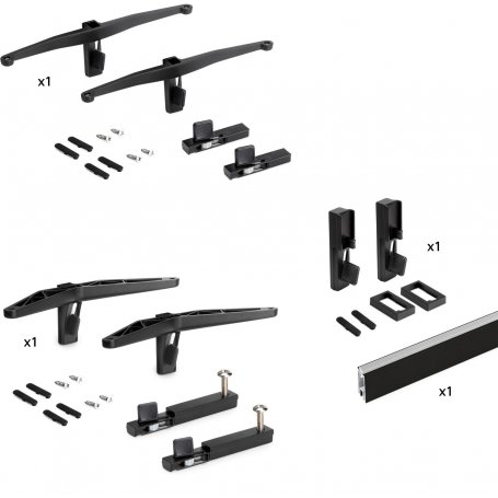 Zero kit met steunen voor module houten planken en zwarte ophangstang Emuca