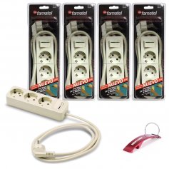 Set van 4 meerdere sokkels met 3 stopcontacten met TT Zijschakelaar 16A 250V ~ 1,5m kabel Famatel