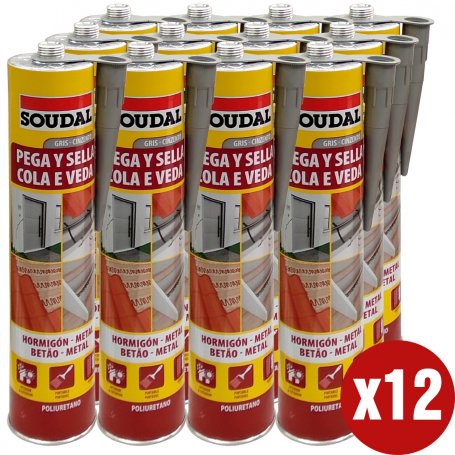 calafetar poliuretano e vedante colar 290 mL cinzento caixa 12 unidades Soudal