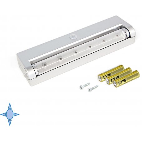Aplique LED para baterias de movimento luz branca cinza metálico frio sensor de luz Emuca