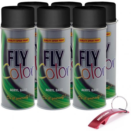 Fly tinta spray RAL 9010 Cor de cetim preto 6 latas de 400ml Motip