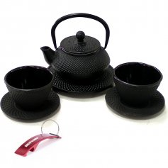 O chá preto jogo de ferro fundido 0,34lt + 2 xícaras + reposatetera Ibili