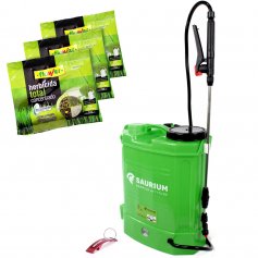 Kit de pulverizador de pressão de bateria 12L 12V 8A Saurium + Herbicida Concentrado total 3x50g Flor