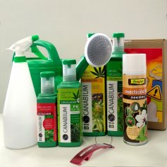 Pack 4 produtos Canabium de cannabis cultivo inseticida spray de 500ml + + + chuveiro spray 1L 5L + protecção set