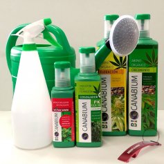 Conjunto de 4 produtos essenciais para o cultivo de cannabis Canabium + 1L + chuveiro pulverizador 5L