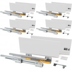 Lote de 5 kits para gavetas de cozinha Concept, altura 185 mm de profundidade 450 mm soft close white steel Emuca