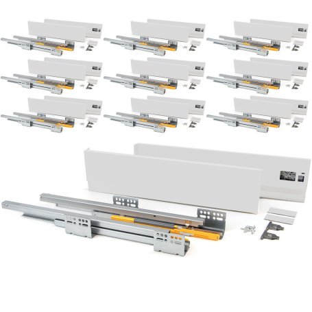 Pacote de 10 kits para gavetas de cozinha Concept com altura de 138 mm de profundidade 500 mm soft close white steel Emuca