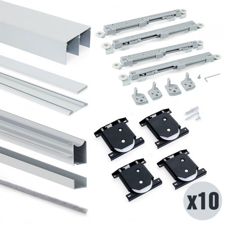 Lote de 10 kits de sistema deslizante para guarda-roupa 2 portas com perfis de alumínio de 18 mm de espessura inferior do rolo E