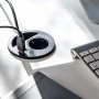 Conector Circle 80 e prensa-cabo com portas USB de plástico pintado de preto Emuca