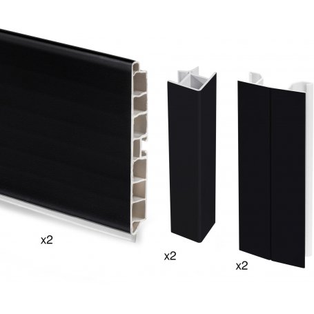 Kit de rodapés para cozinha Plasline 2 barras de 2,35m altura 100mm com acessórios de conexão de plástico preto Emuca