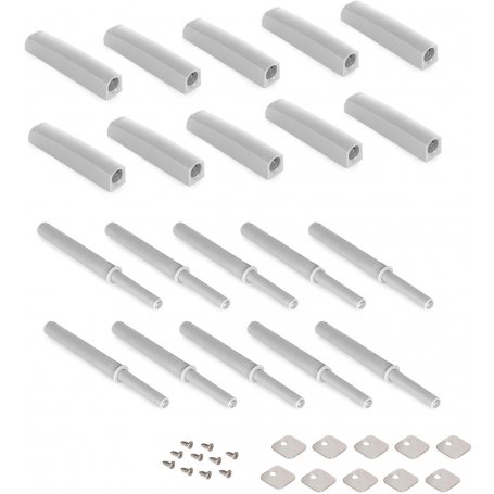 Lote de 10 fechos de porta Push Lite para aparafusar com plástico cinza magnético de 80 mm regulado Emuca