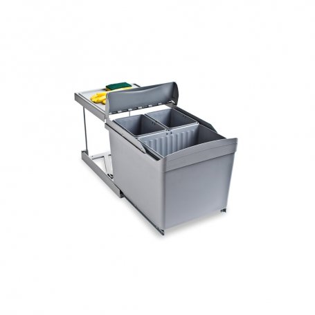 Contenedor reciclaje extracción automática 1x16L 2x7.5L gris para mueble cocina - Emuca