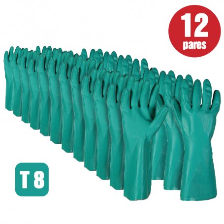Batch of 12 pairs of gloves green flockado nitrile size 8 Cipisa