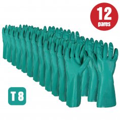 Batch of 12 pairs of gloves green flockado nitrile size 8 Cipisa
