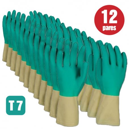 Batch of 12 pairs of latex gloves bicolor size 7 Cipisa